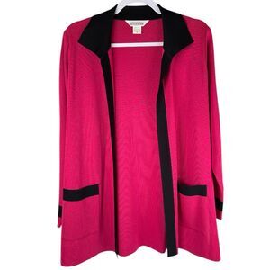 Exclusively Misook Black Pink Colorblock Knit Open Cardigan Sweater Size Medium